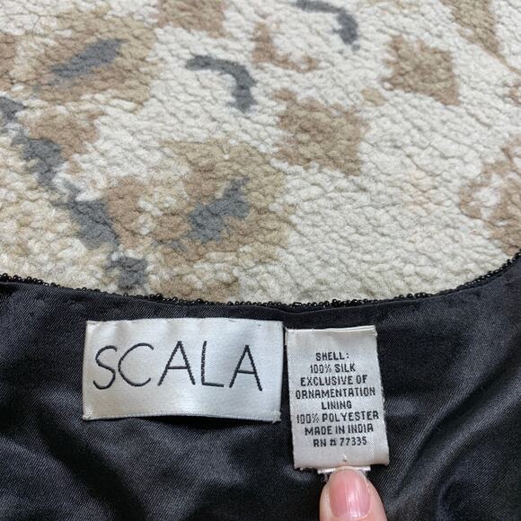 Vintage Scala Brown Beige Floral Beaded Embellished Silk Jacket Large - Picture 5 of 5